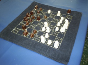 Chess Set on Embroidered Board